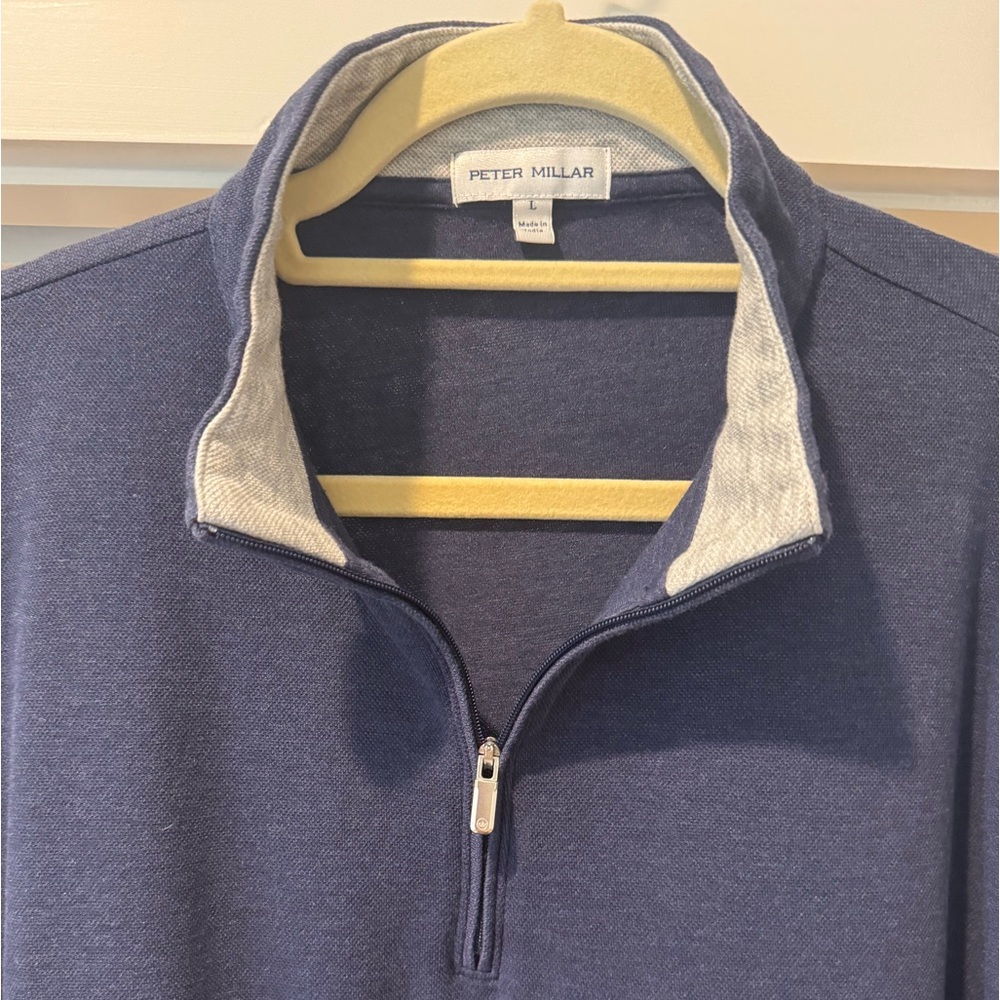 Peter Millar Navy Quarter-Zip with Light Gray Collar